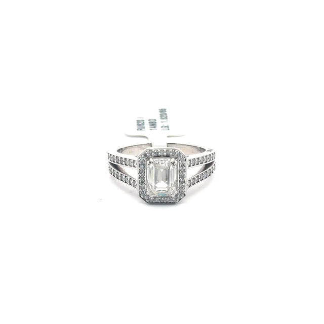 The Cecile emerald-cut halo ring in 14K white gold