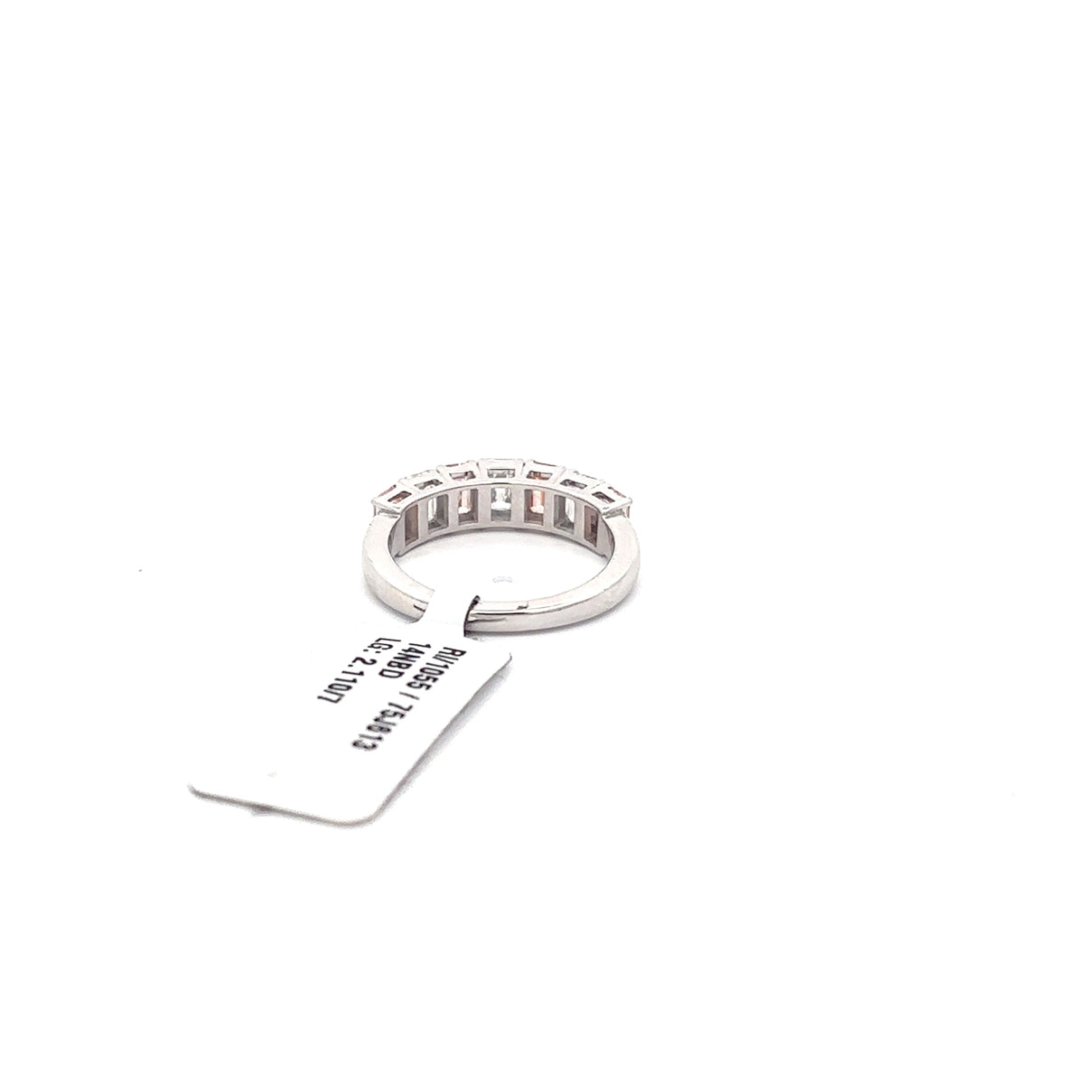 Half Eternity Band — Emerald Cut, Alternating Pink & White Diamonds, 14K White Gold