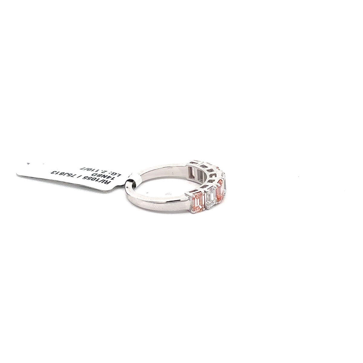 Half Eternity Band — Emerald Cut, Alternating Pink & White Diamonds, 14K White Gold