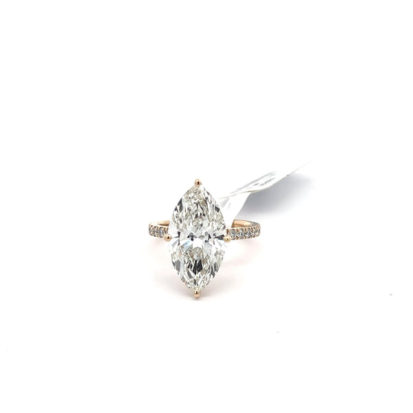 Marquise Solitaire — Hidden Halo with Pavé Side Stones, 14K Yellow Gold